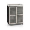 Grey Solid Wood Patio Storage Cabinet Garden Potting Bench Table with Metal Top