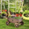 Decorative Wooden Wagon Cart with Handle Wheels and Drainage Hole-Rustic Brown
