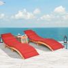 3 Pieces Folding Patio Eucalyptus Wood Lounge Chair Set with Foldable Side Table