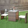 3 Pieces Cushioned Wicker Patio Bistro Set with No Assembly Needed