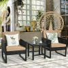 3 Pieces Patio Rattan Bistro Cushioned Furniture Set