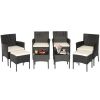 8 Pieces Patio Wicker Conversation Set with 2 Coffee Tables and 2 Ottomans
