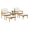 5 Piece Rattan Furniture Set with Square Coffee Table-White