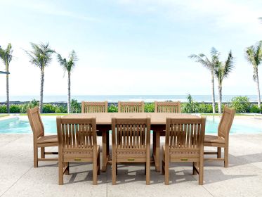 Sahara 9 Pieces Dining Chair and Bahama Oval Extension Outdoor Dining Set
