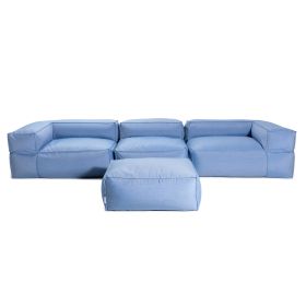 Baya 4 Piece Outdoor Sofa with Ottoman - Luxurious European Style Soft Seating (Option: Ocean Blue)